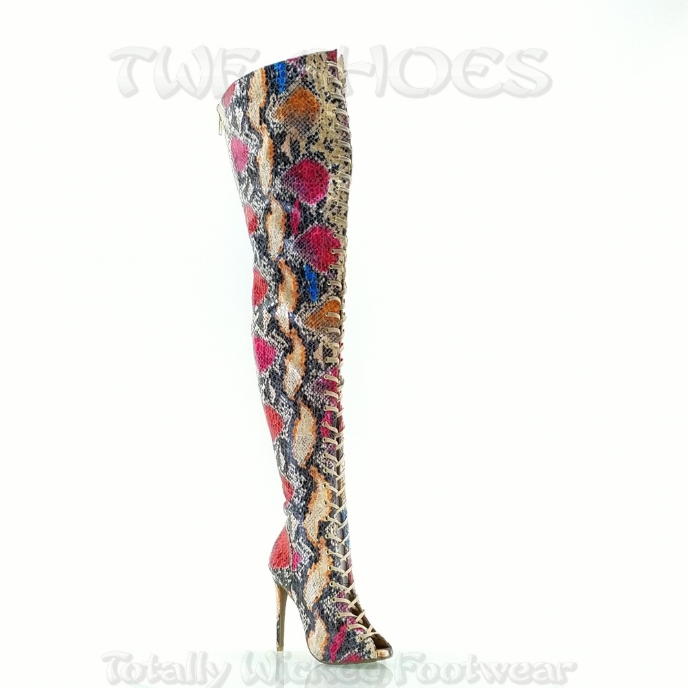 Zigi Piarry Rainbow Snake Thigh High Heel Boots